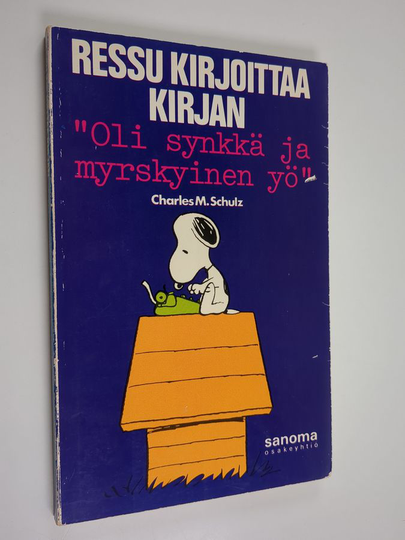 Charles M. Schulz : Ressu kirjoittaa kirjan "Oli synkkä ja myrskyinen yö"