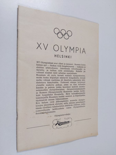 XV Olympia Helsinki 1952 : olympiatervehdys
