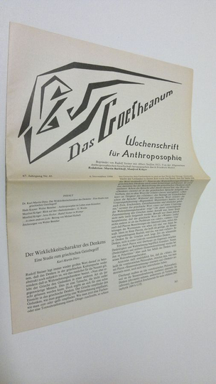 Martin Barkhoff (red.) : Das Goetheanum nr. 45/1988 : Wochenschrift fur Anthroposophie