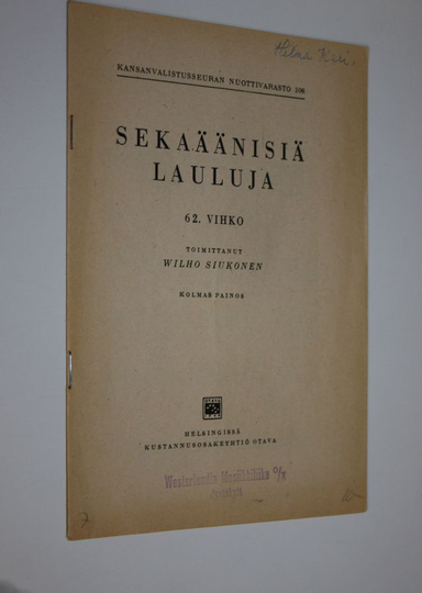 Wilho Siukonen (toim) : Sekaäänisiä lauluja 62.vihko
