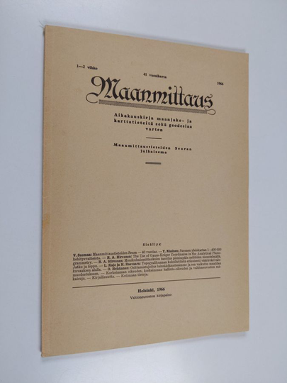 Maanmittaus 1-2 vihko/1966 : aikakauskirja maanjako- ja karttatieteitä sekä geodesiaa varten