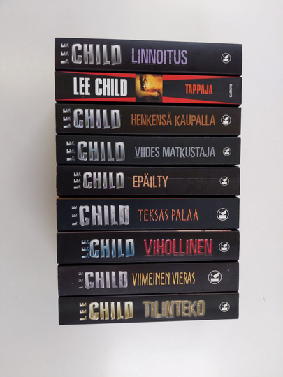 Lee Child : Lee Child setti (9 kirjaa) : Tilinteko ; Viimeinen vieras ; Vihollinen ; Teksas palaa ; Epäilty ; Viides matkustaja ; Henkensä kaupalla ;