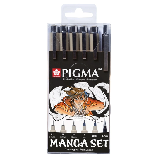 Sakura Manga Tool Pigma Micron Black 6-setti