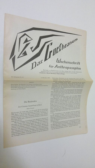 Martin Barkhoff (red.) : Das Goetheanum nr. 41/1989 : Wochenschrift fur Anthroposophie