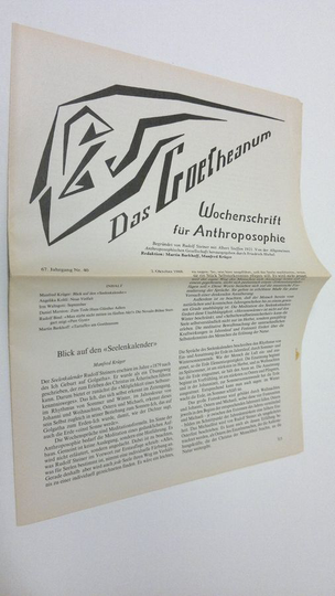 Martin Barkhoff (red.) : Das Goetheanum nr. 40/1988 : Wochenschrift fur Anthroposophie