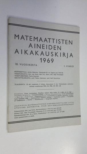 Matemaattisten aineiden aikakauskirja 1969 1. vihko