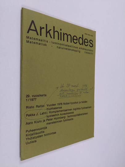 Arkhimedes 1/1977 : Matemaattis-luonnontieteellinen aikakauslehti