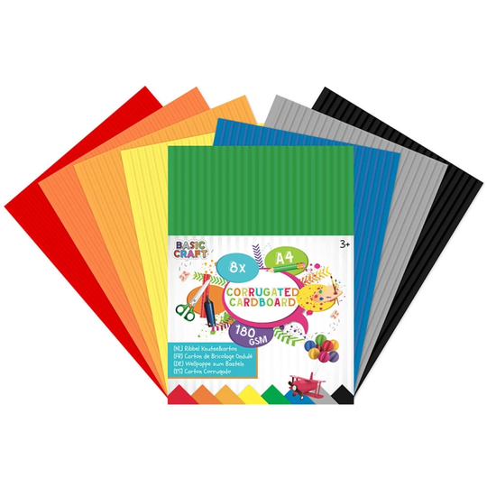 Grafix Coloured corrugated Cardboard A4 8-pack