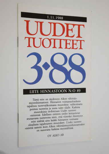 Alkon uudet tuotteet 3/88 : liite hinnastoon n:o 89