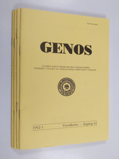Genos vuosikerta 1992 1-4 : Suomen sukututkimusseuran aikakauskirja