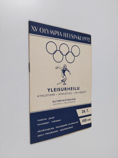 XV Olympia Helsinki 1952 : yleisurheilu : päiväohjelma : Torstai 24.7.