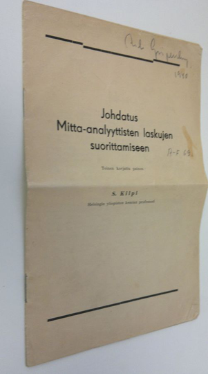 Sulo Kilpi : Johdatus mitta-analyyttisten laskujen suorittamiseen