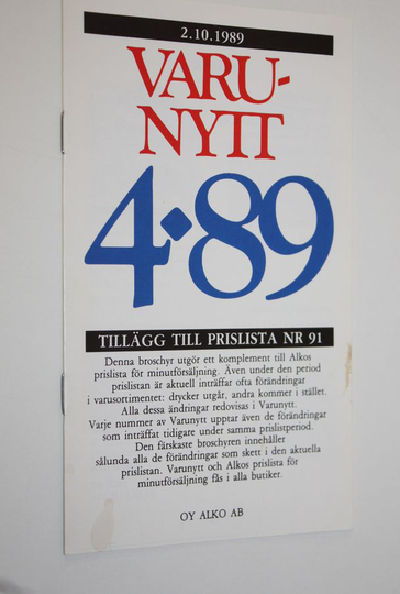 Alko varunytt 3/89 : tillägg till prislista n:o 91