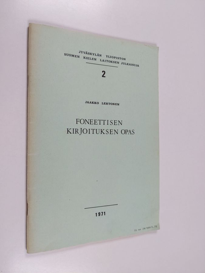 Jaakko Lehtonen : Foneettisen kirjoituksen opas