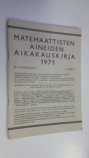 Matemaattisten aineiden aikakauskirja 1971 1. vihko