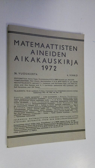 Matemaattisten aineiden aikakauskirja 1972 4. vihko