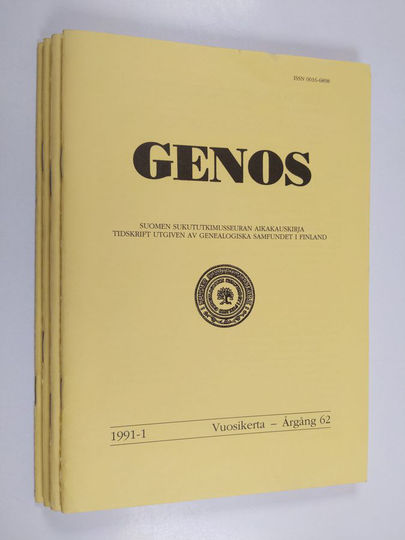 Genos vuosikerta 1991 1-4 : Suomen sukututkimusseuran aikakauskirja