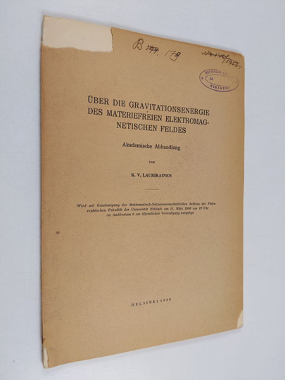 Kalervo V. Laurikainen : Über die Gravitationsenergie des materiefreien elektromagnetischen Feldes