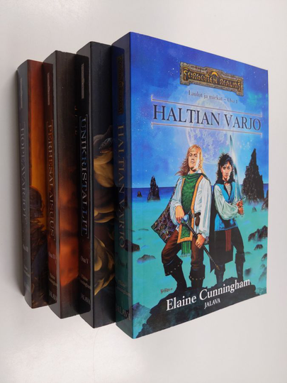 Elaine Cunningham : Laulut ja miekat 1, 3-5 (UUSI) Haltian varjo ; Hopeavarjot ; Perhesalaisuus ; Unikristallit