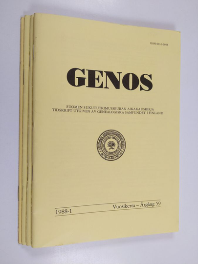 Genos vuosikerta 1988 1-4 : Suomen sukututkimusseuran aikakauskirja